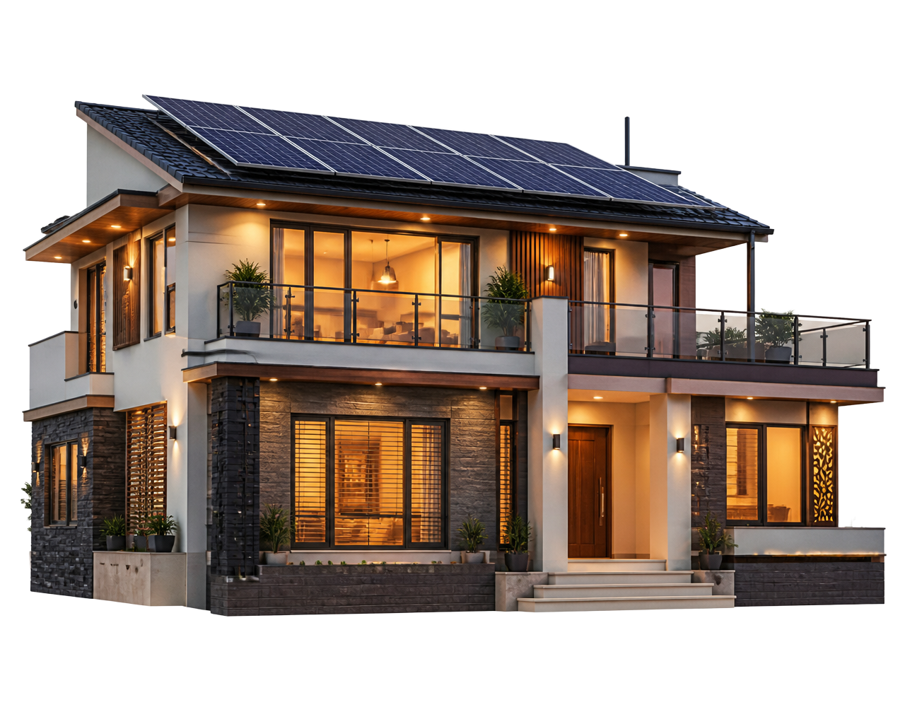 Modern home with rooftop solar panel system in Odisha